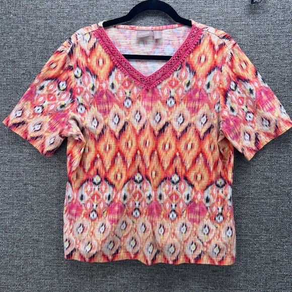 Chicos Womens Shirt Size L or 2 Sunset Boho Summer Cottagecore Crochet Pattern - Picture 1 of 12
